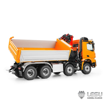 LESU 3348 1/14 Metal Hydraulic 3 Ways RC Dump Truck with Crane 2 Speed Transmission 7CH Valve Sound Light for Construction Vehicle Enthusiast