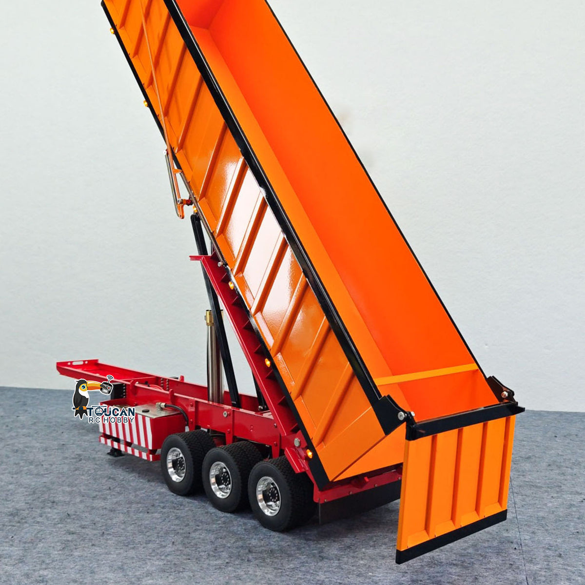 TOUCAN RC HOBBY HHG Model 1/14 Metal RC Hydraulic Dump Semi Trailer 3 Axle with Center Lift System Electric Support Legs Tarp Lights for Tractor Truck