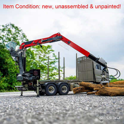 LESU 1/14 Metal RC Hydraulic Timber Crane Fly Jib 360 Degree Rotation 3-Stage Telescopic Arms for Remote Control Tractor Truck