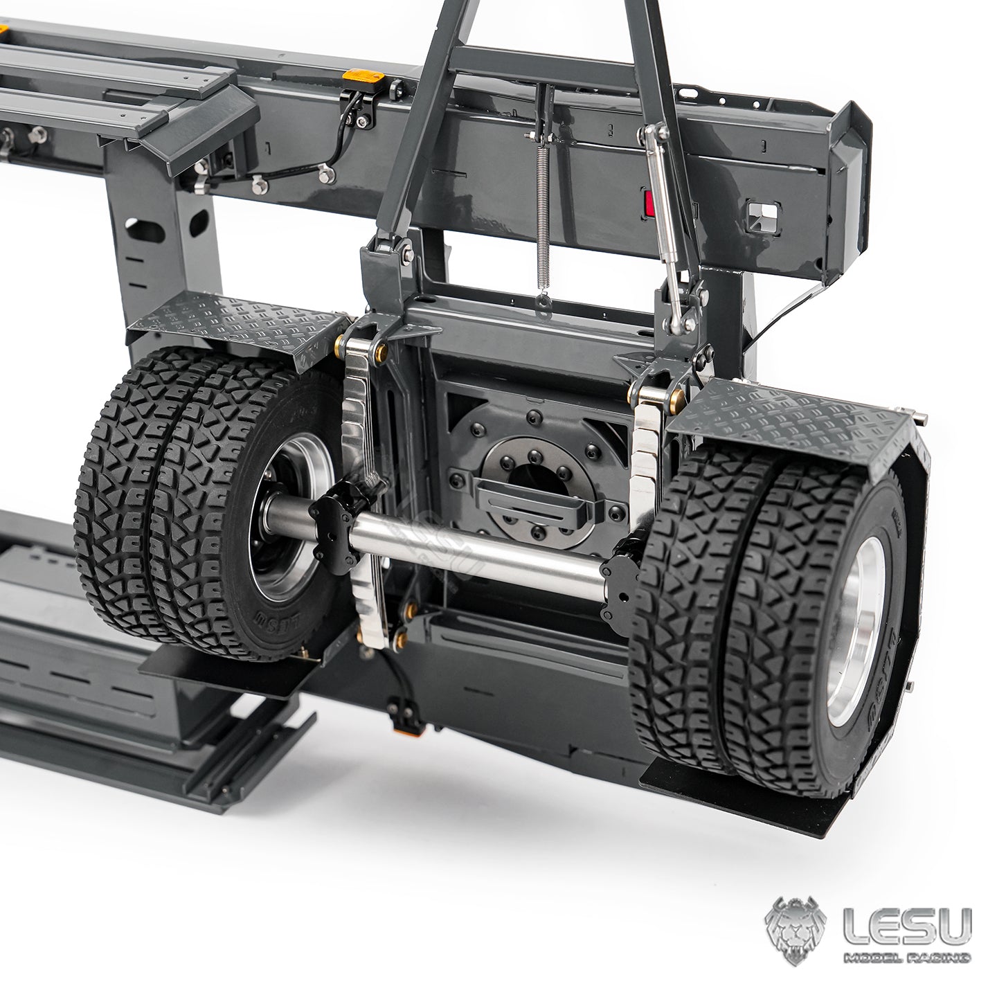 Finished 1/14 Metal RC Trailer A0065 Model Front Wheel Steerable for LESU Radio Controllrf Hydraulic Roll on off Dumper Tipper