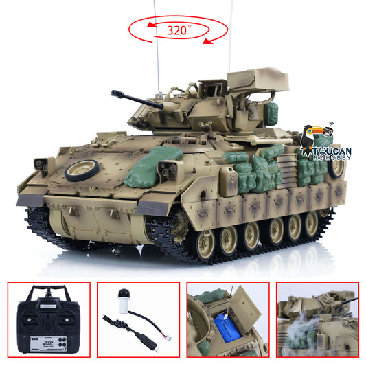 UK Stock Tongde 1/16 RC Tank M2A2 Bradley Infrared Barrel Recoil Electric Toy Model Light Sound Smoke Remote Controller