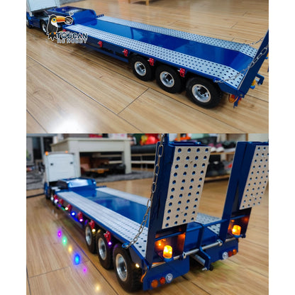 1/14 3 Axles Metal Trailer 2-section Electric Tailboard for RC Tractor Radio Controlled Truck Electric Car Painted