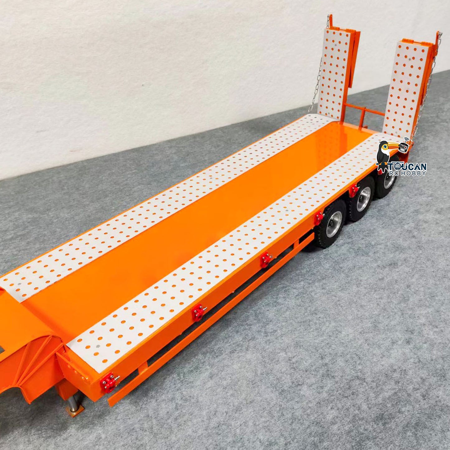 Metal Semi Trailer 3-axles Spring Tailboard Electric Lifting Leg For 1/14 Remote Control Tractor Truck RC Excavator Loader