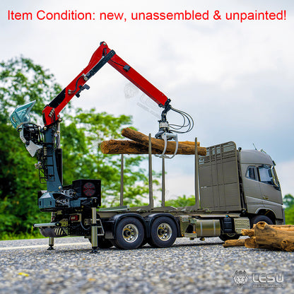 LESU 1/14 Metal RC Hydraulic Timber Crane Fly Jib 360 Degree Rotation 3-Stage Telescopic Arms for Remote Control Tractor Truck