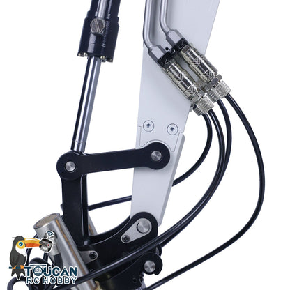 MTM 946-3 Metal 1/14 Excavator Full Hydraulic Construction Machine with 6CH Reversing Valve and Digital Pressure Gauge featuring Grab Bucket Ripper and Manual Quick Coupler Red White