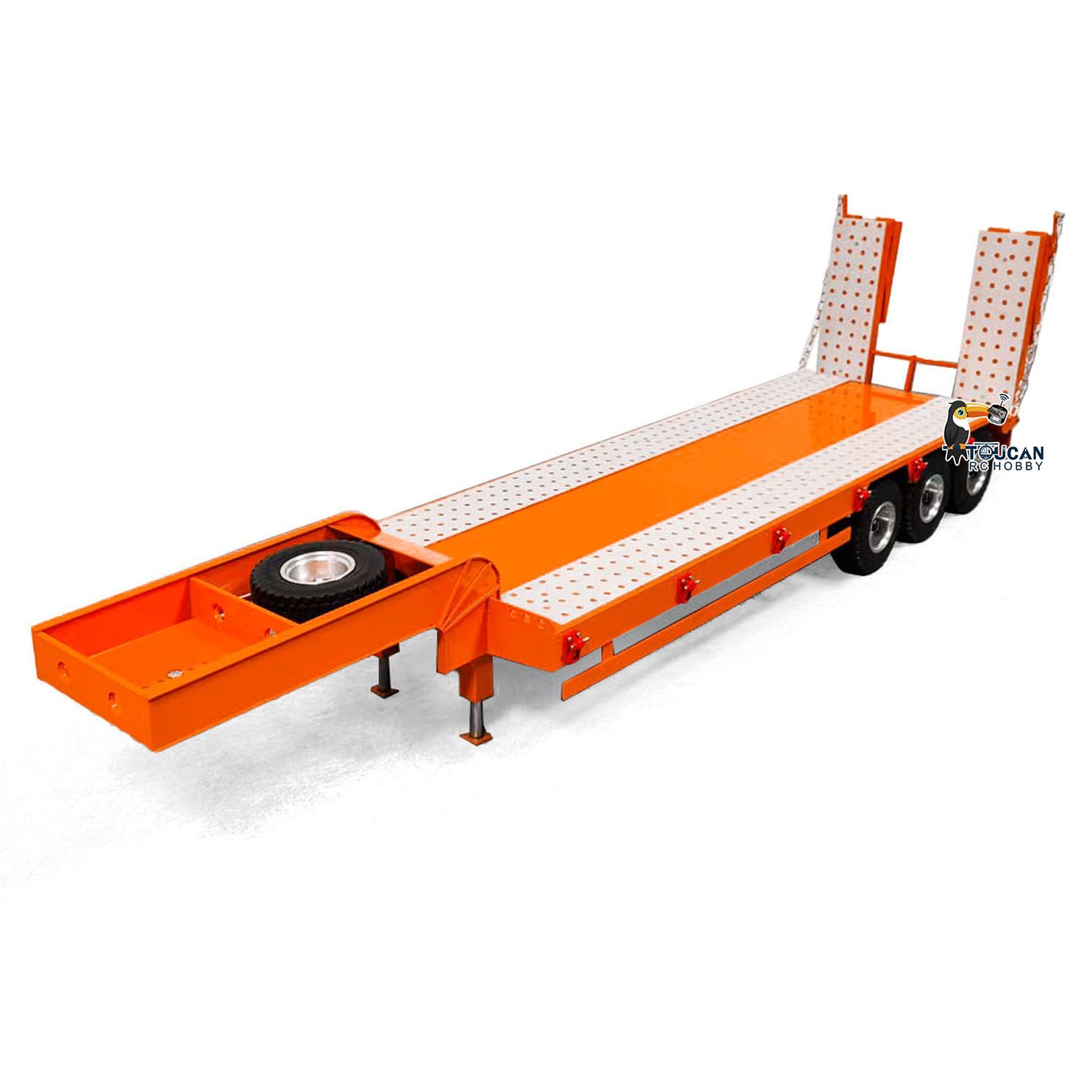 Metal Semi Trailer 3-axles Spring Tailboard Electric Lifting Leg For 1/14 Remote Control Tractor Truck RC Excavator Loader