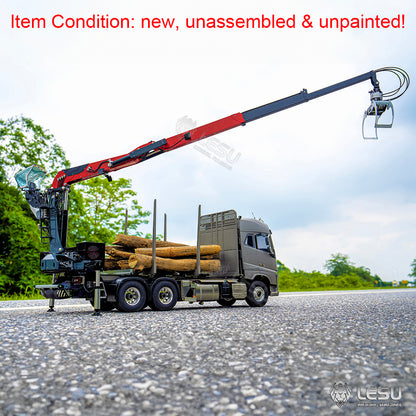 LESU 1/14 Metal RC Hydraulic Timber Crane Fly Jib 360 Degree Rotation 3-Stage Telescopic Arms for Remote Control Tractor Truck