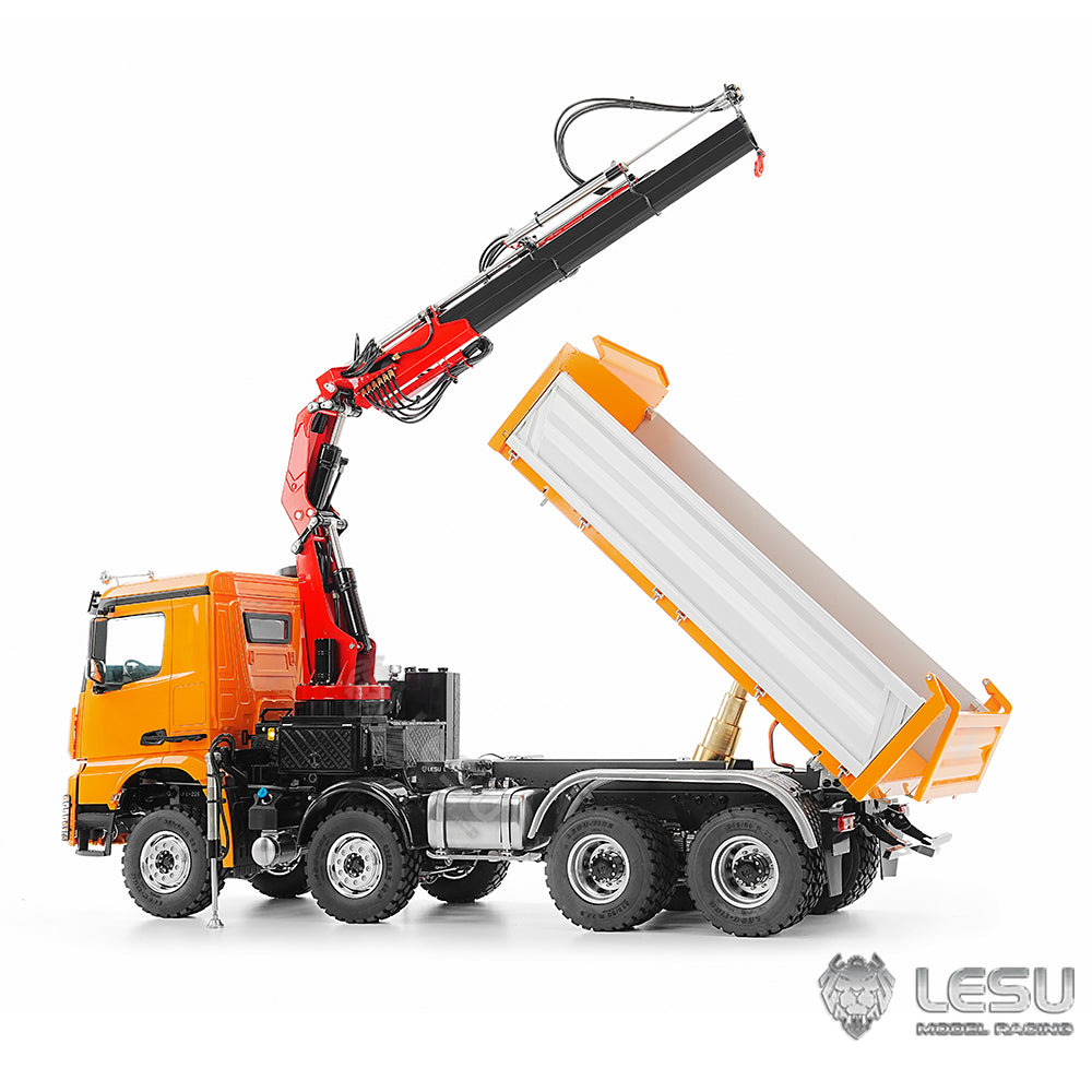 LESU 3348 1/14 Metal Hydraulic 3 Ways RC Dump Truck with Crane 2 Speed Transmission 7CH Valve Sound Light for Construction Vehicle Enthusiast