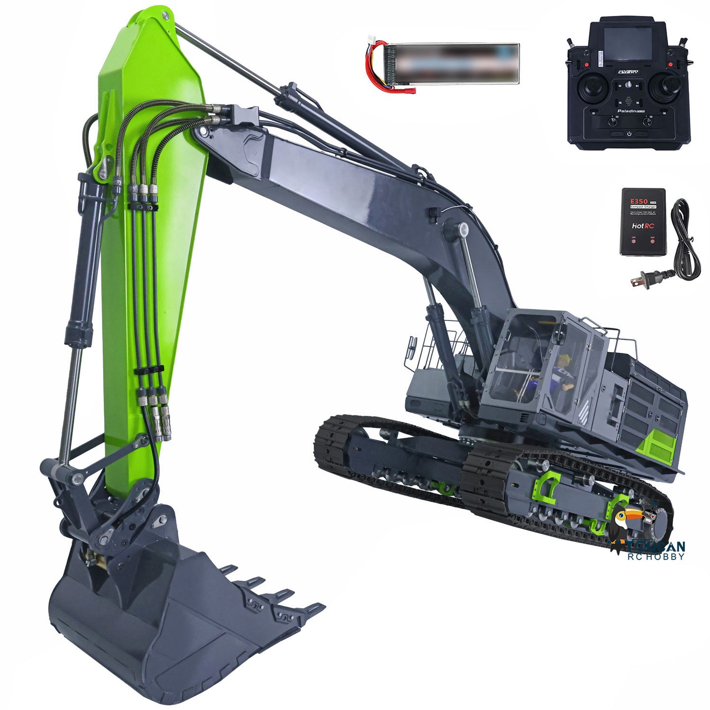 LESU 1/14 RC Heavy Excavator Model C374F Remote Control Hydraulic Digger Flysky PL18EVLITE Battery Smoke 6CH Valve Quick Coupler