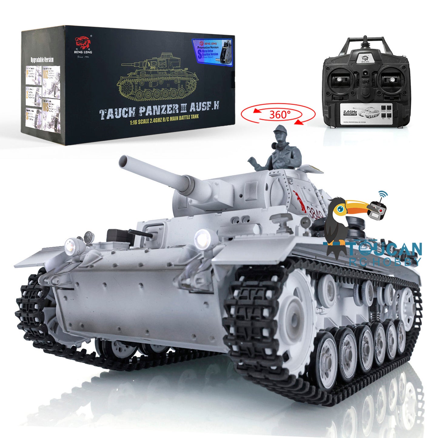 Henglong 1/16 Snow 7.0 Plastic German Panzer III H RTR RC Tank 3849 360 Degrees Turret Radio Controller Metal Barrel Infrared combating Transmitter&Receiver