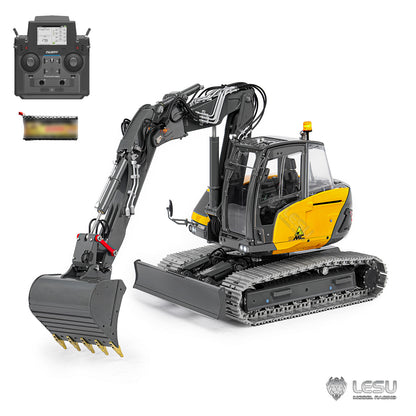 LESU Metal 1/14 Hydraulic RC Excavator MC15 4 Arms Remote Control Digger Model 9 Ways Valve Dual Pumps Light Sound Radio Battery