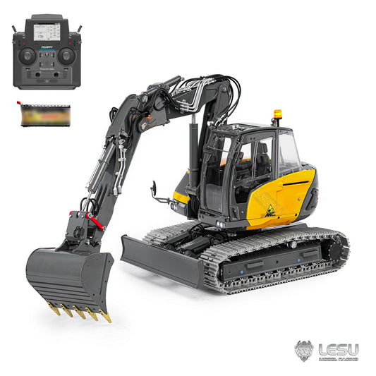LESU Metal 1/14 Hydraulic RC Excavator MC15 4 Arms Remote Control Digger Model 9 Ways Valve Dual Pumps Light Sound Radio Battery