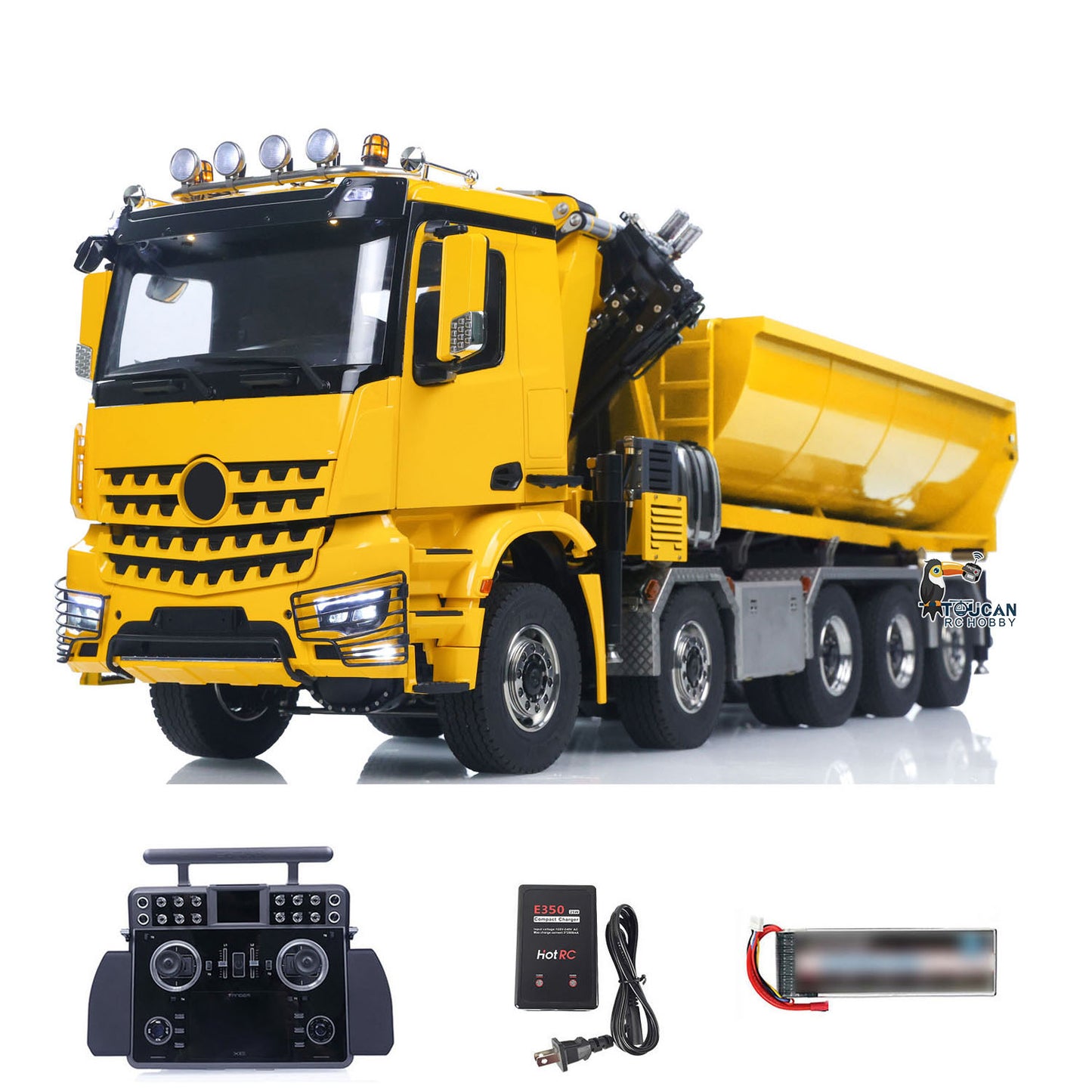 1/14 10x10 Radio Controlled Hydraulic Crane Dump BZ Metal Lorry Car Rear Axle Steering 2mm Piping System Replaceable Bucket