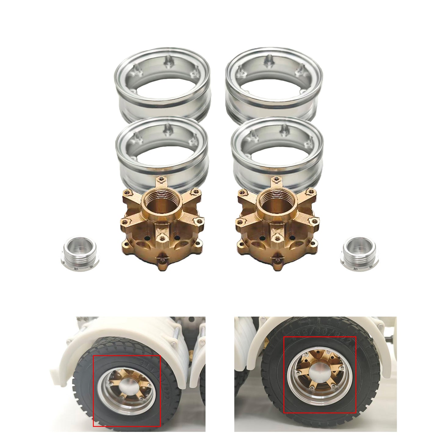 Model Upgrade Part Metal Spoke Rear Wheel Hub for TAMIYA 1:14 Scale 56379 56373 56371 6X4 8X4 770S RC Tractor Truck Accessories