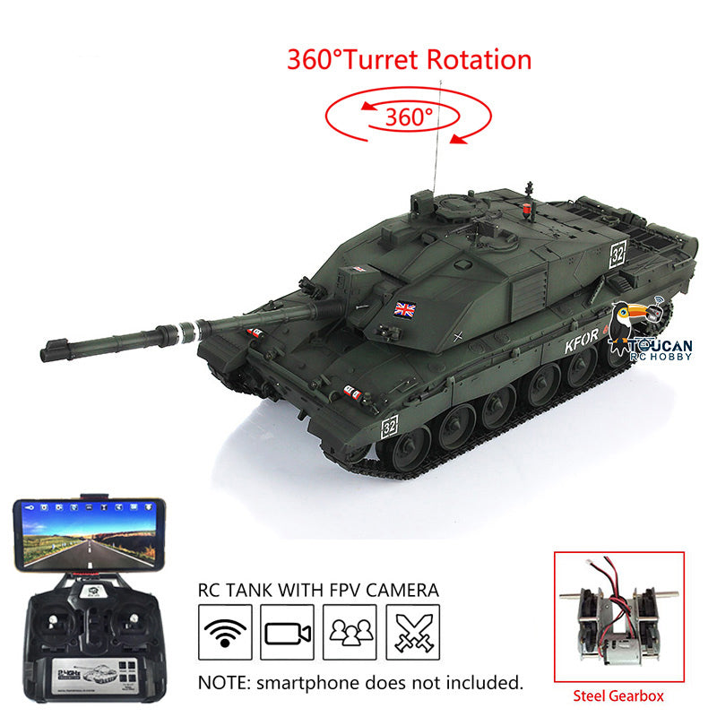 TOUCAN RC HOBBY Henglong 1/16 TK7.0 Customize 3908 Challenger II RTR RC Tank FPV 360 Degrees Turret IR BB Smoke Metal Tracks Road Drive Idler Wheels