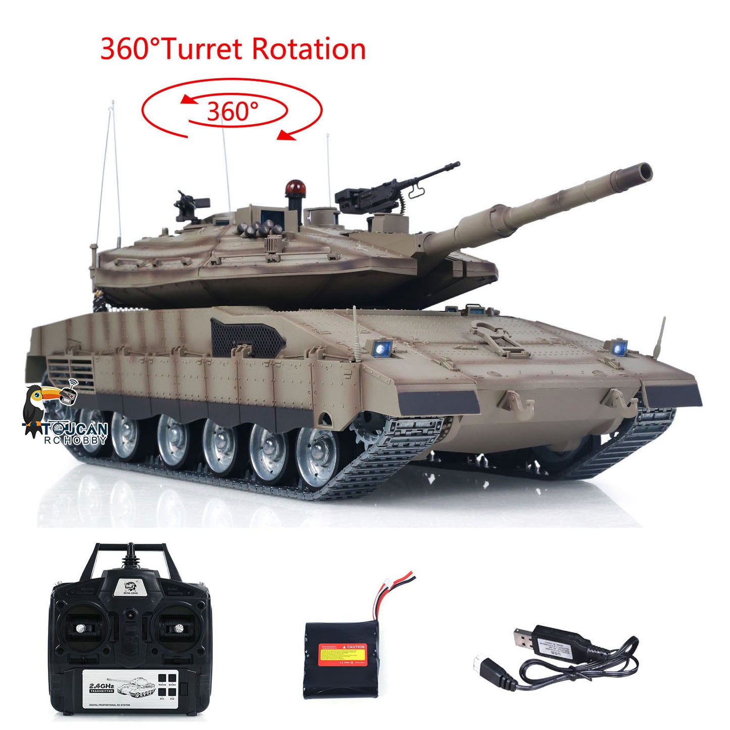 RTR 1/16 RC Battle Tank IDF Merkava MK IV 3958 Full Metal Chassis Road Wheels IR Barrel Recoil 360 Rotation Ready to Play