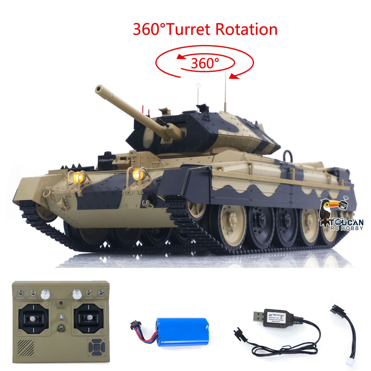 Fast Free Shipping for EU 1/16 2.4G RC Military Tank CoolBank Crusader MK III Wireless Control Battle Tank Model 360??Turret Rotary Smoke Sound Lights RTR