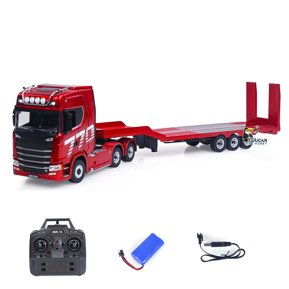 TOUCAN RC HOBBY US Stock HUINA 770S 1/18 Remote Control Tractor Truck 3 Axle Plastic Semi Flatbed Trailer RTR Model for Adults