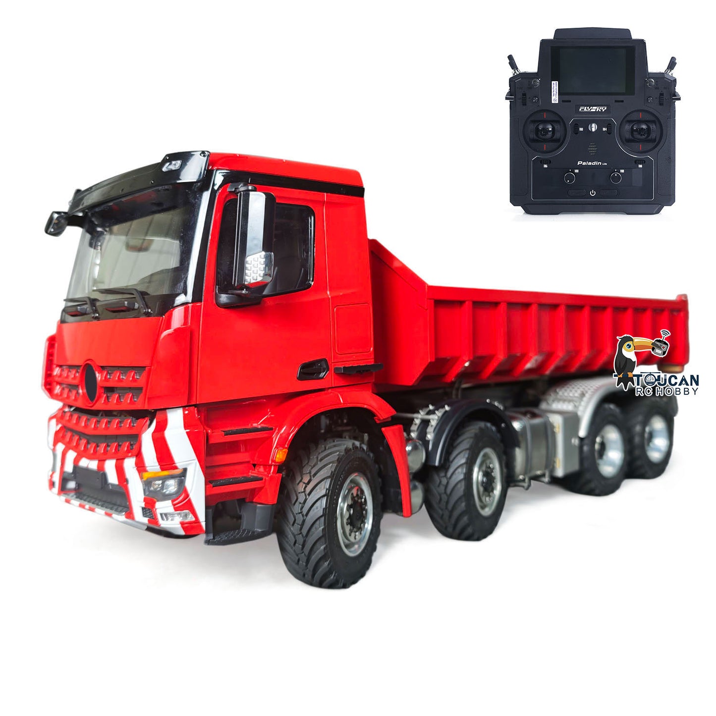 1/14 Metal RC Hydraulic Roll-On-Off Dumper Truck 8X8 Off Road Vehicle 3-Speed Tipper 3-Channel Valve Differential Locks Light Sound System