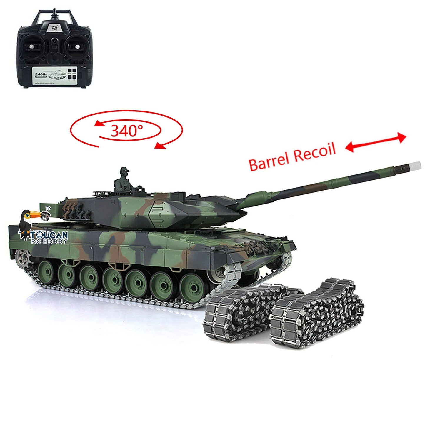 TOUCAN RC HOBBY Henglong 1/16 TK7.0 German Leopard2A6 RTR RC Tank 3889 BB IR Smoke Sound Light Metal Gearbox Track with Rubber Sprockets Idlers Wheels
