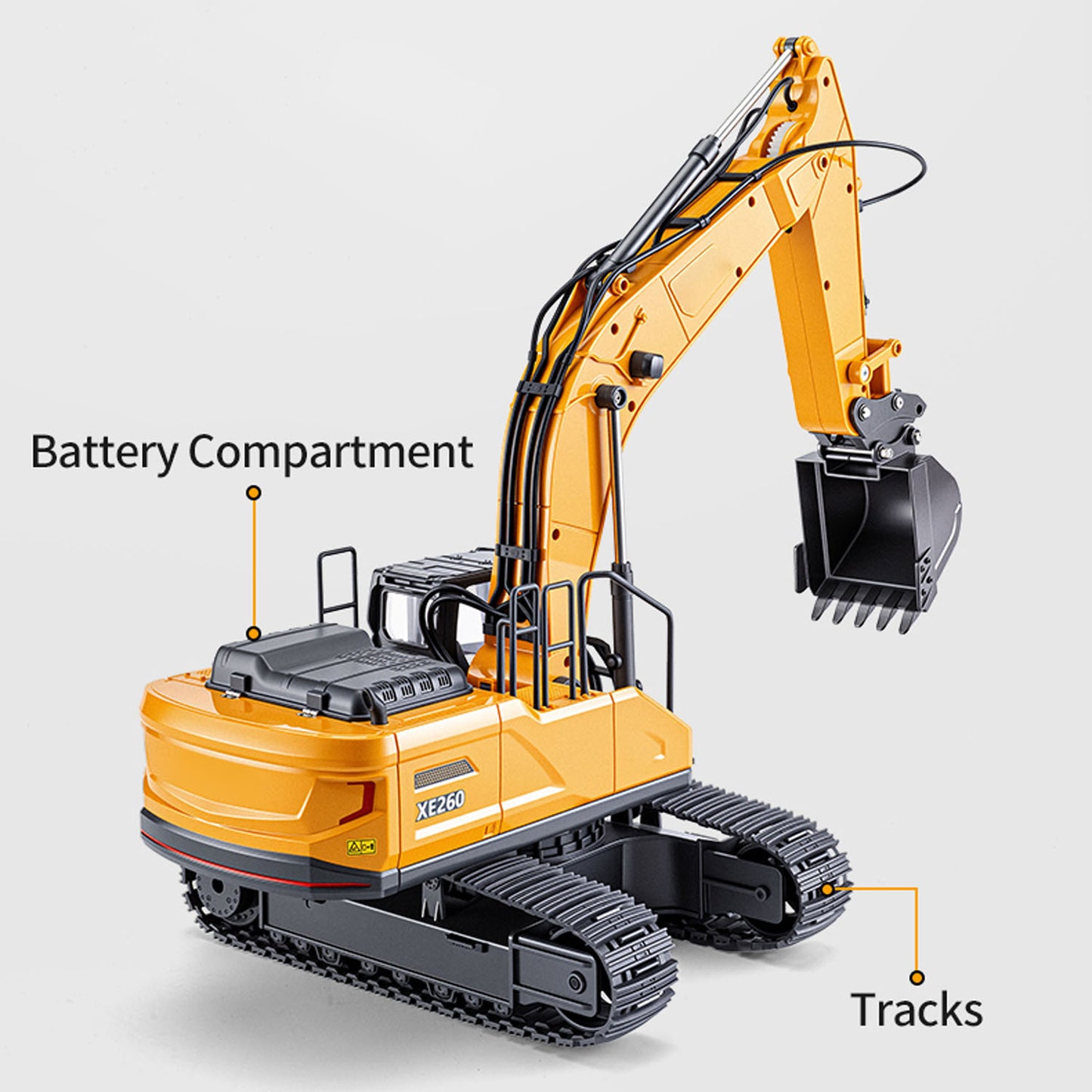 HUINA 1/24 Electric RC Excavator XE1260 Remote Control Digger RTR 360 Degree Rotation Finished Model Metal Bucket Light Sound