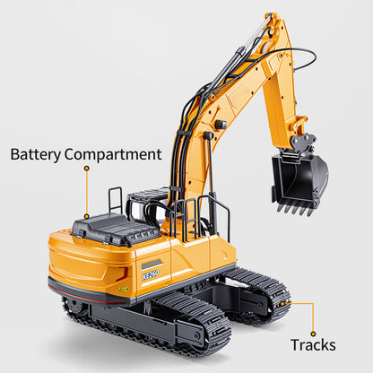 HUINA 1/24 Electric RC Excavator XE1260 Remote Control Digger RTR 360 Degree Rotation Finished Model Metal Bucket Light Sound