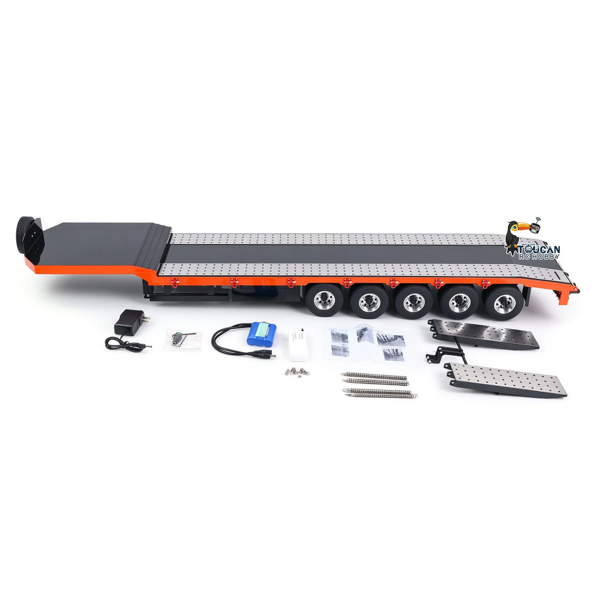 TOUCAN RC HOBBY HHG Model Metal 5-axle Trailers Electric Tail-board Support Leg for 1/14 RC Tractor Radio Controlled Truck Car Hobby Models DIY Painted Assembled