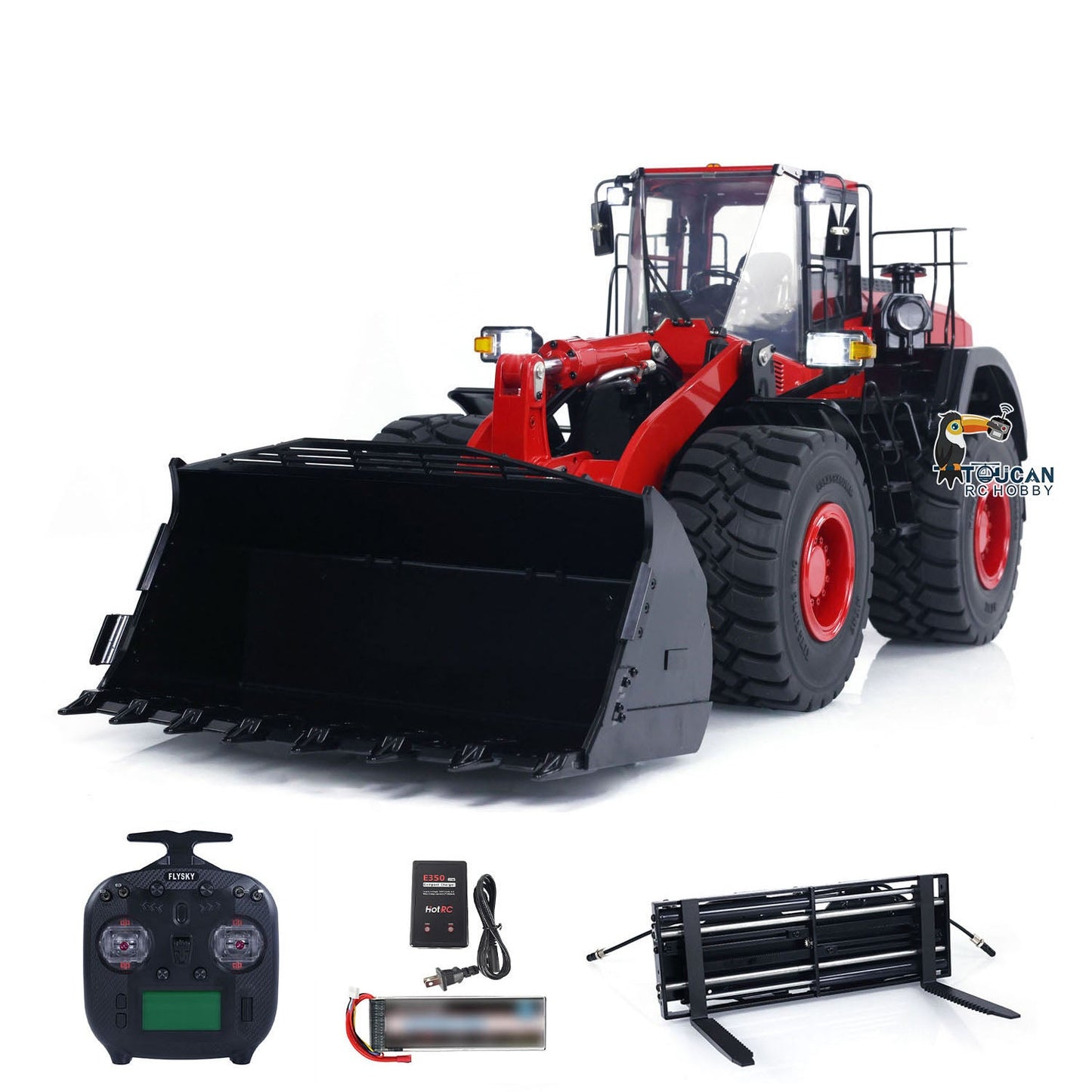 1/14 RC Metal Hydraulic Loader WA480 Electric Construction Heavy Machine Quick Coupler Fork Bucket Light Sound ST8 Radio Battery