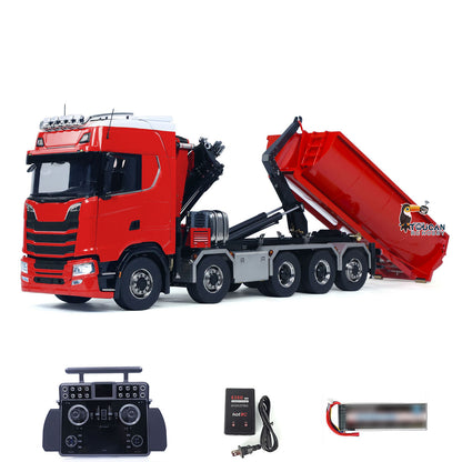 1/14 10x10 Remote Control Hydraulic Crane Dump Truck Metal Chassis Rail RC Full Tipper 770S Differential Lock Rear Steering Axle