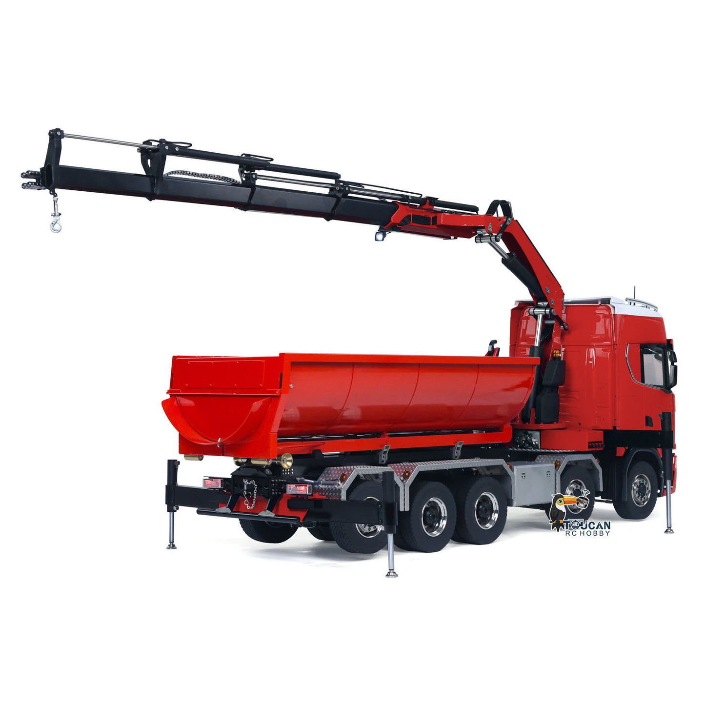 1/14 10x10 Remote Control Hydraulic Crane Dump Truck Metal Chassis Rail RC Full Tipper 770S Differential Lock Rear Steering Axle