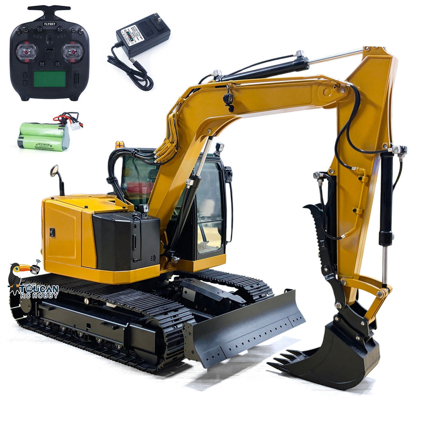 Metal 1/14 C308 Radio Control Hydraulic Excavator 4-way Valve RC Digger Engineering Vehicle Flysky ST8 Radio Lights Battery Assembled