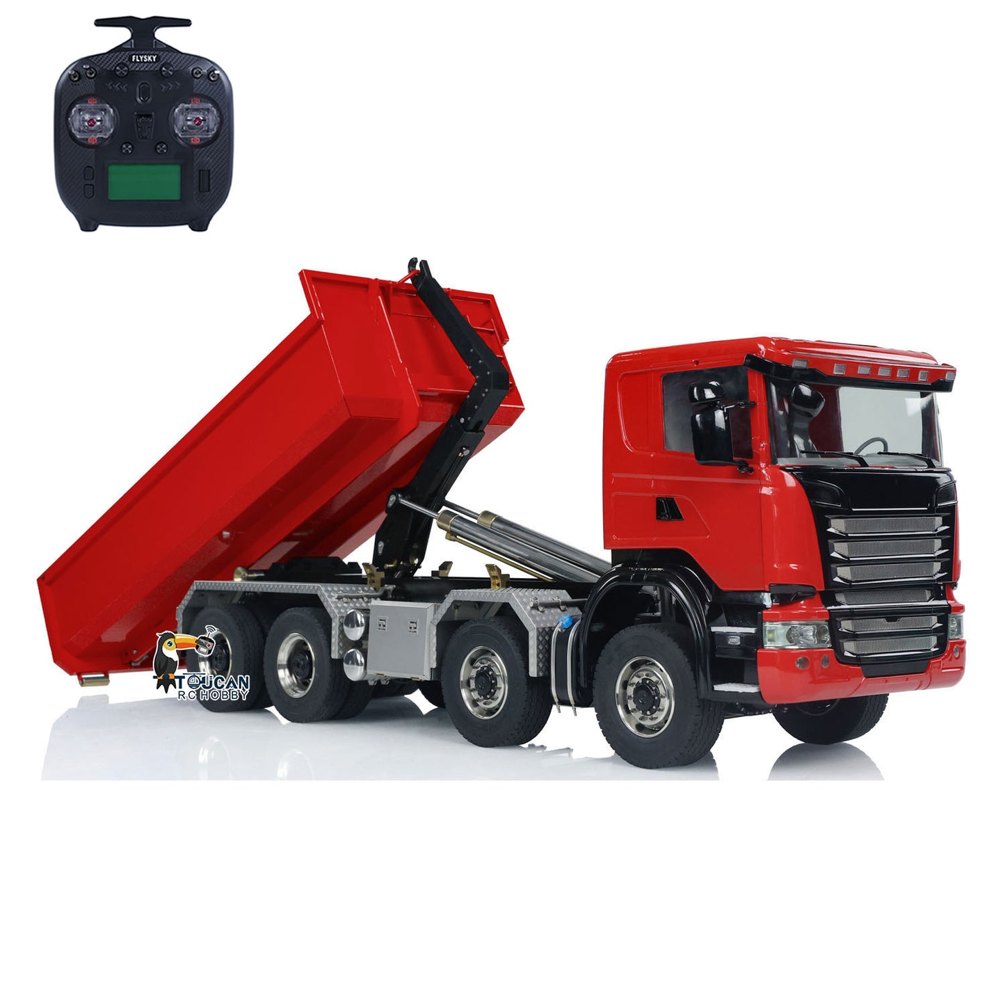 1/14 8x8 RC Hydraulic Equipment Radio Controlled Roll Off Dumper Trucks Full Dump Truck U-shaped Short High Bucket Timber Flatbed