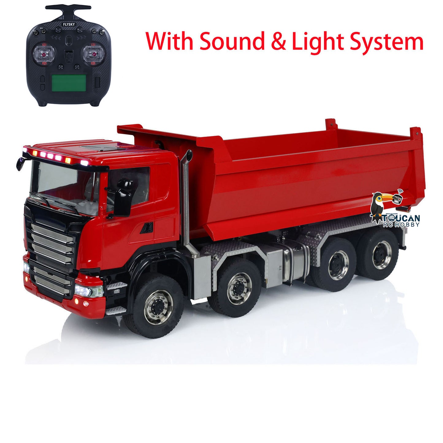 1/14 8x8 RC Hydraulic Equipment Radio Controlled Roll Off Dumper Trucks Full Dump Truck U-shaped Short High Bucket Timber Flatbed