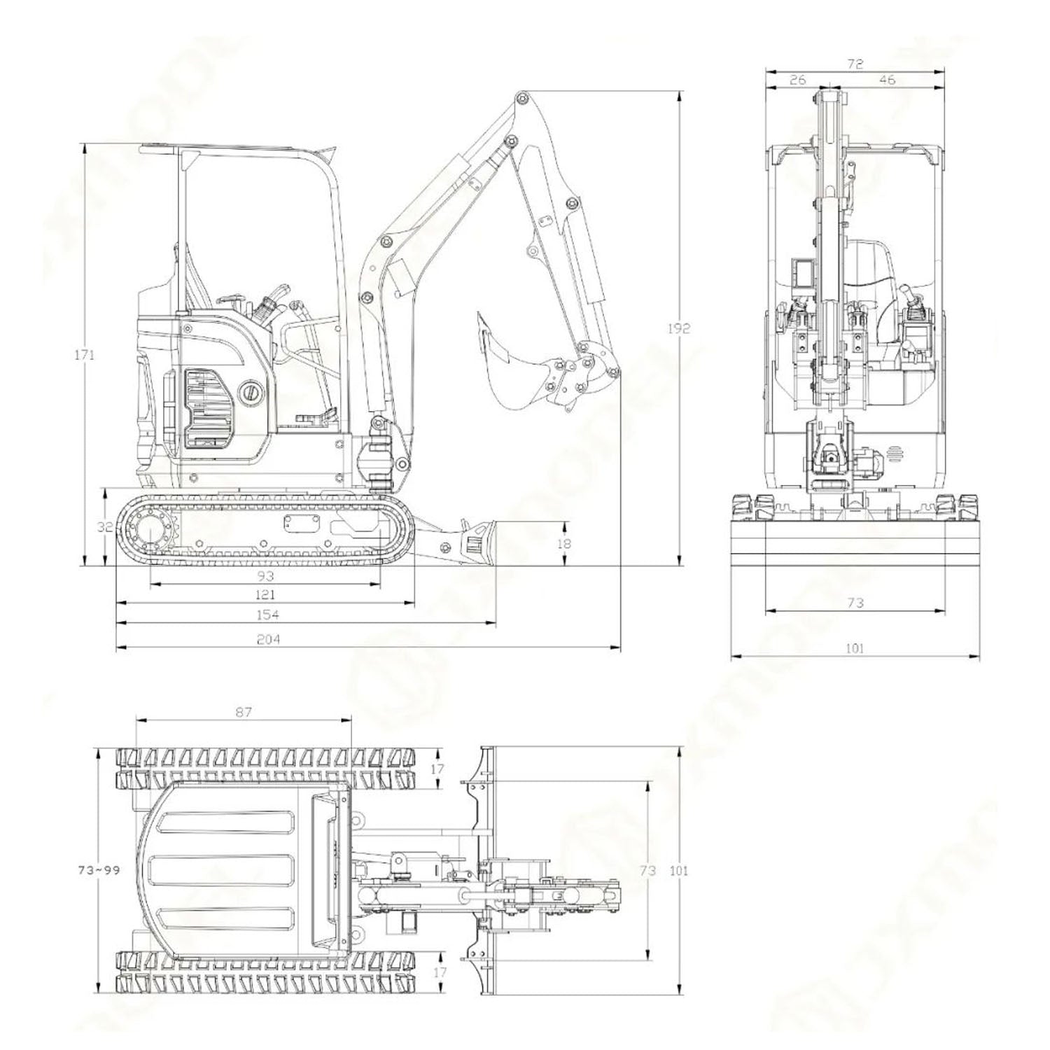 JXModel E20 1/14 Metal RC Hydraulic Excavator RTR Mini Digger Model