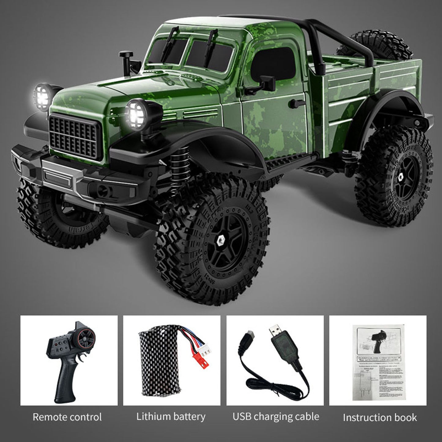 1/18 Remote Control 4WD Rock Crawler Car Simulation Pickup Truck 2.4GHz RC Crawler Brushed Motor Battery Light Ready to Run
