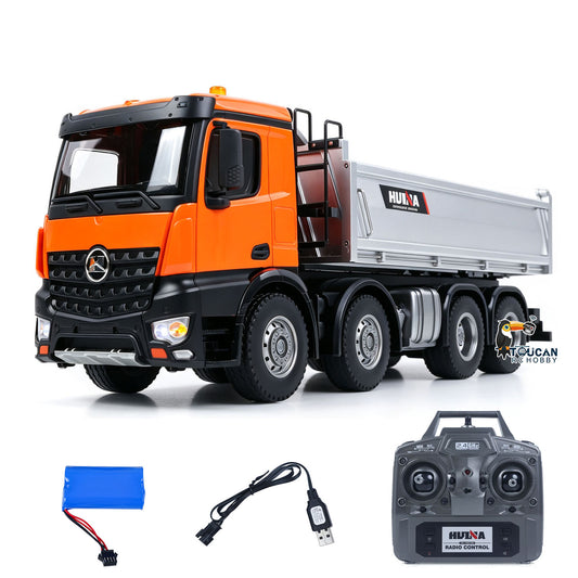 HUINA 1/14 Metal Remote Control Dump Truck 1536-1 8X8 Electric Lifting RC Tipper Finished Model RTR Light Sound Effects Battery