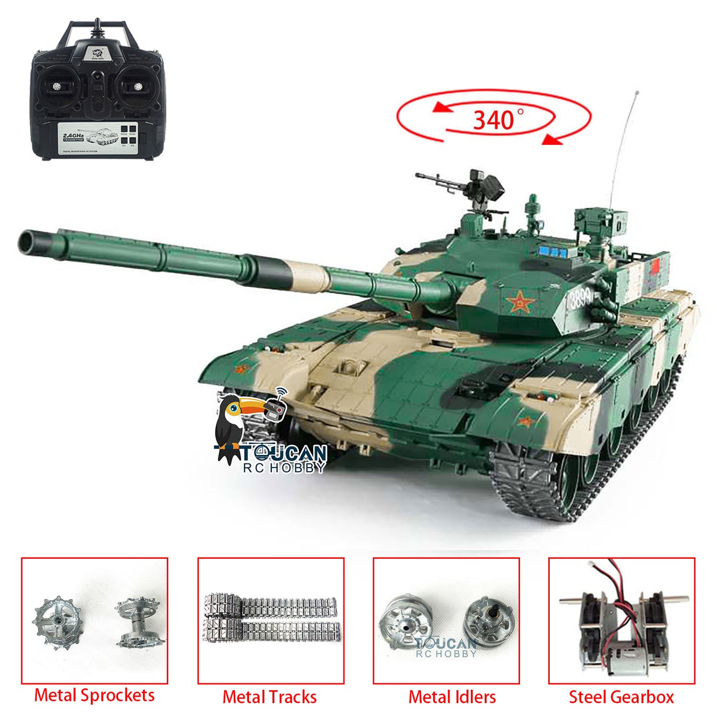 2.4G Henglong 1/16 7.0 Upgraded Chinese 99A RTR RC Military Model Radio Controlled Aromored Vehicle Tank 3899A Metal Track DIY