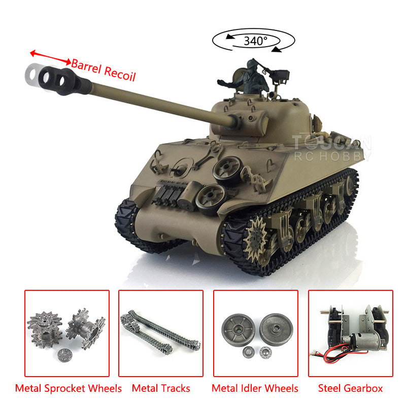TOUCAN RC HOBBY Henglong 1/16 TK7.0 Promotin USA M4A3 Sherman 3898 RTR RC Tank with Barrel Recoil BB IR Smoke Metal Tracks Sprockets Idlers Wheels