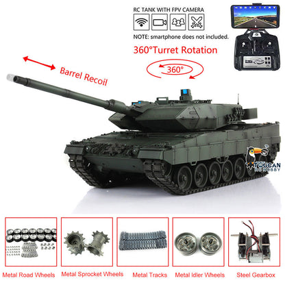 TOUCAN RC HOBBY Henglong 1/16 TK7.0 3889 Leopard2A6 RTR RC Tank FPV Barrel Recoil BB IR Smoke 360 Degrees Turret Metal Tracks Road Drive Idler Wheels Gearbox
