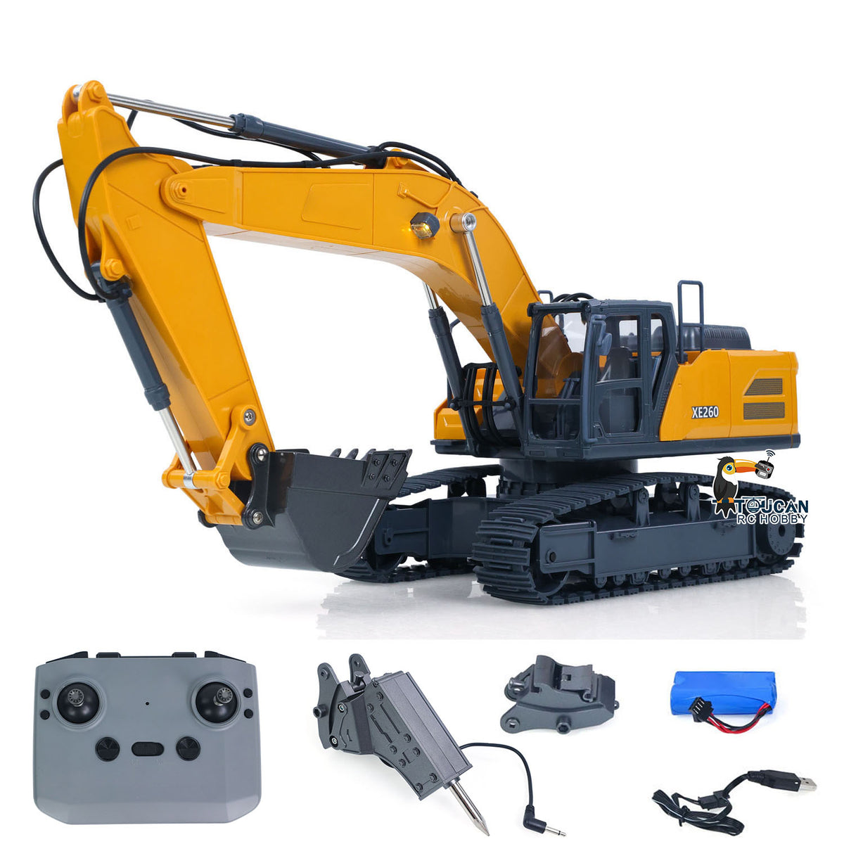 TOUCAN RC HOBBY HUINA 1/18 Electric RC Excavator XE1260 Remote Control Digger RTR 300 Degree Rotation Finished Model Metal Bucket Light Sound