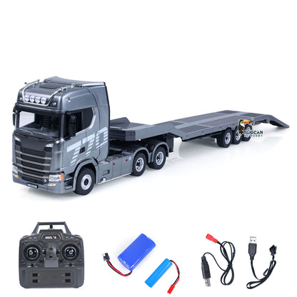 TOUCAN RC HOBBY US Stock HUINA 770S 1/18 Remote Control Tractor Truck Electric Support Legs Tail Board 3Axle Plastic Semi Flatbed Trailer RTR Model