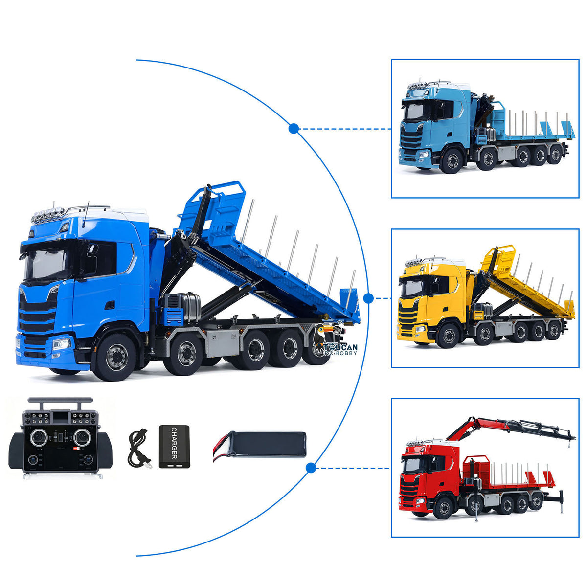 TOUCAN RC HOBBY LXY 10x10 Metall 1/14 RC Hydraulischer Tieflader Holztransporter 770S Automodell 5-Achsen ferngesteuerter Kran-Kipper