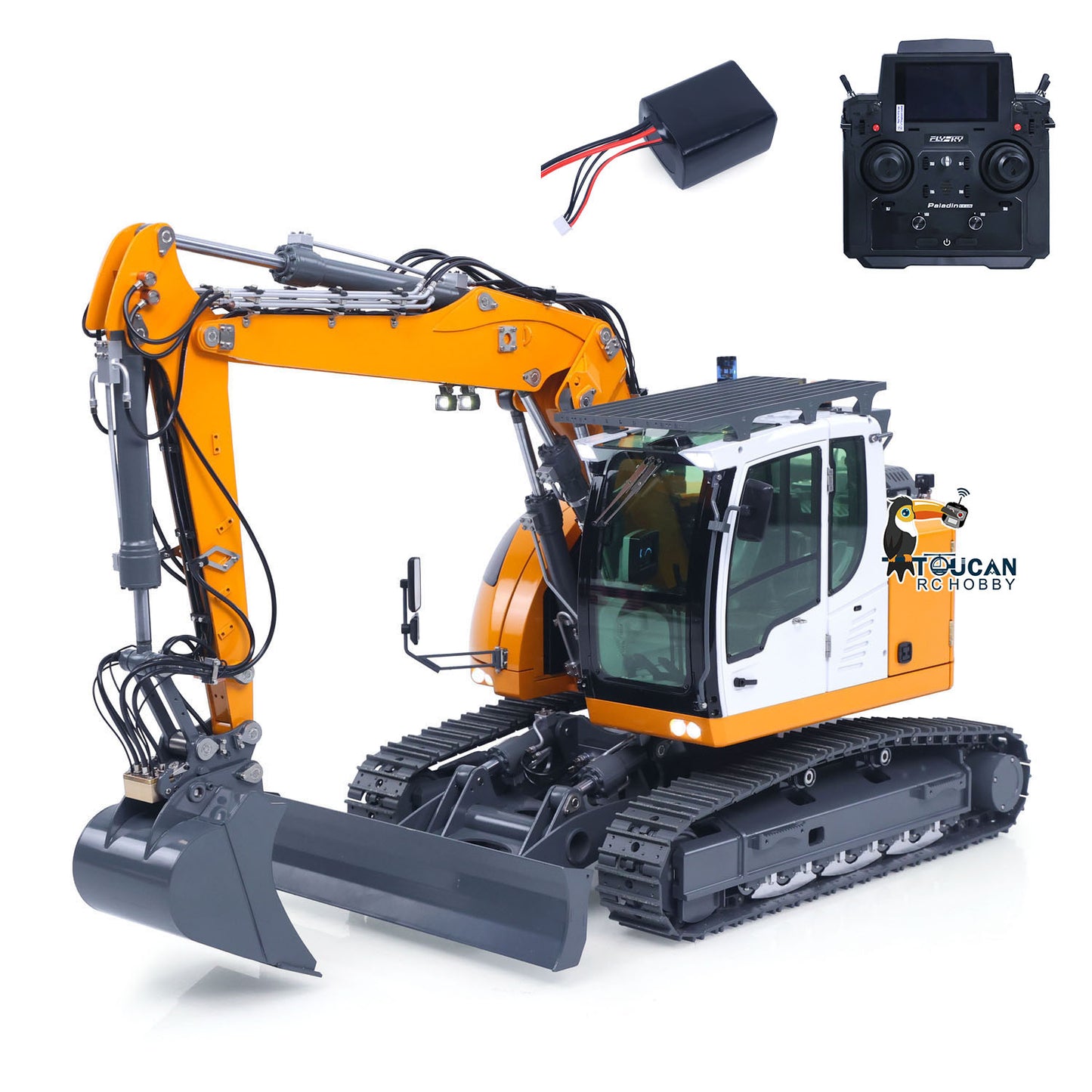 CUT Model LR914 PRO MAX 1/14 Metal RC Hydraulic Excavator RTR 8-Way Valve 3 Arm Digger PL18EV Lite Controller Quick Coupler Light Sound Brushless Drive Motor for Collectors