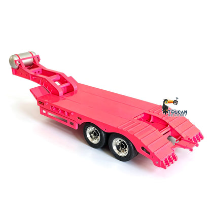 TOUCAN RC HOBBY HHG Model 1/14 Metal 2 Axle Flatbed Trailer Manual Width Adjustable 18-23cm with Lights Stainless Steel Wheels for RC Tractor Truck Model