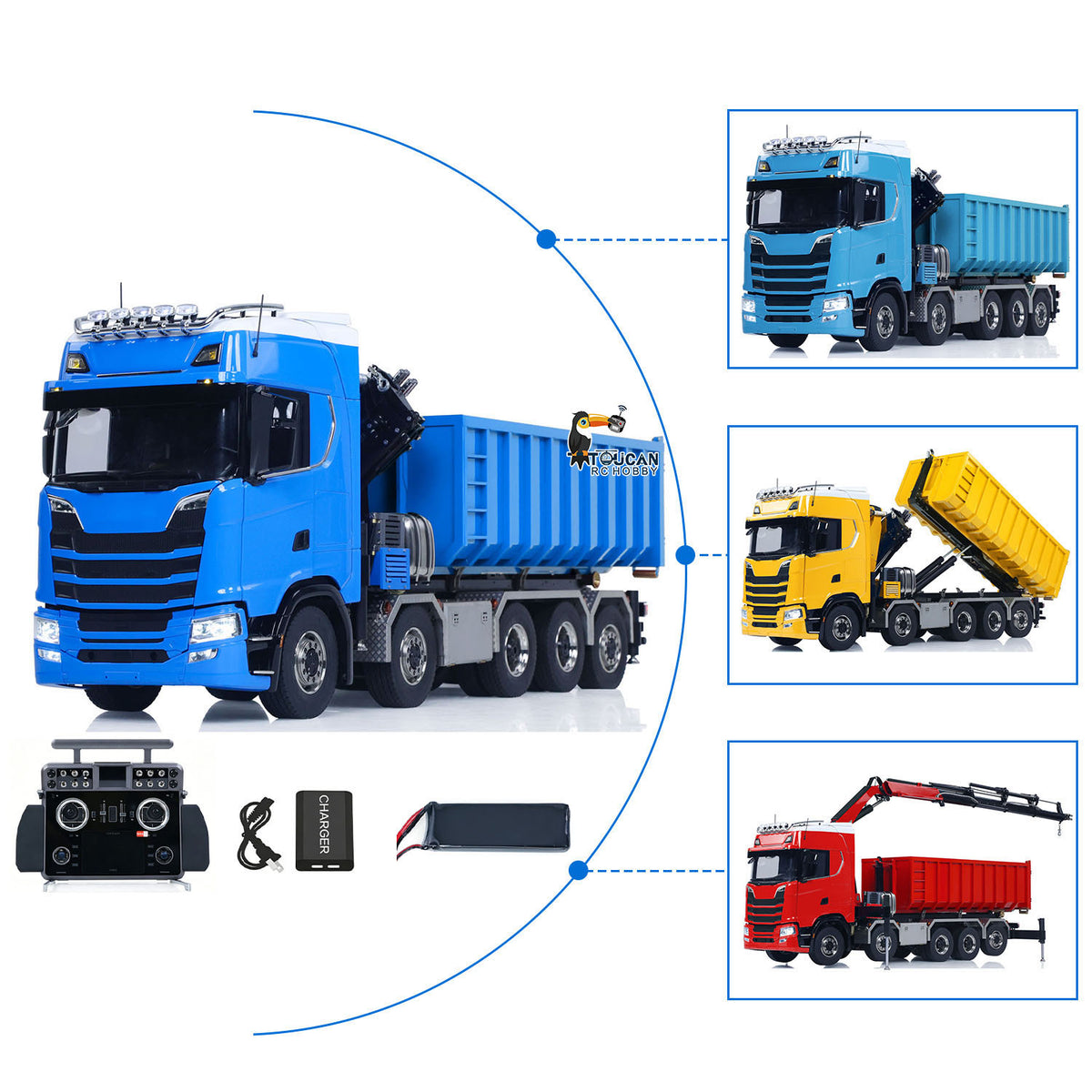 TOUCAN RC HOBBY LXY 770S 1:14 5 Axles 10x10 Metal Chassis RC Hydraulic Dump Truck Remote Control Crane Full Roll Off Dumper Frsky XE Lite RC Vehicle Model