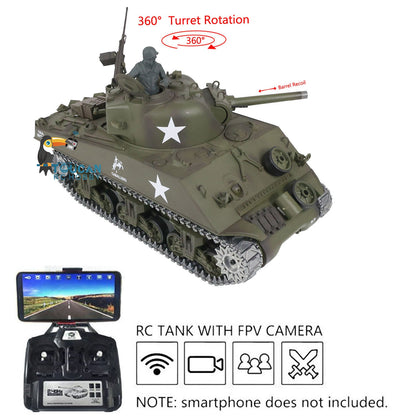 TOUCAN RC HOBBY Henglong 1/16 TK7.0 USA M4A3 Sherman 3898 RTR RC Tank FPV Barrel Recoil 360 Degrees Turret BB IR Smoke Metal Tracks Sprockets Idlers Wheels