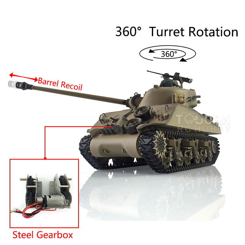 TOUCAN RC HOBBY Henglong 1/16 TK7.0 Plastic USA M4A3 Sherman 3898 RTR RC Tank 360 Degrees Turret BB IR Barrel Recoil Smoke Metal Barrel Steel Gearbox