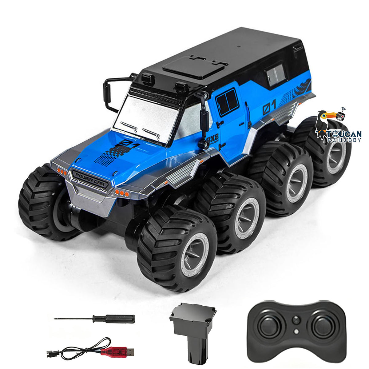TOUCAN RC HOBBY JJRC Q203 8x8 1/18 Plastic RC Off Road Waterproof Car Remote Control Amphibious Armored Vehicle USB Charging Cable RTR Model