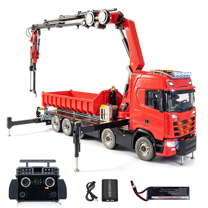 TOUCAN RC HOBBY LXY 770S 1/14 Metal 10x10 RC Roll On Off Crane Dump Truck RTR 10CH Valve 3-Speed Gearbox Fly Jib Arm Winch Differential Locks Light Sound Rear Axle Lift Steering