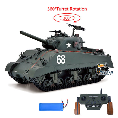 TOUCAN RC HOBBY HHRC Sherman M4A3 1/16 RC Tank Upgraded Side Skirts Infrared System Barrel Elevation Smoke Unit Metal Chassis Gearbox 360 Degrees Turret